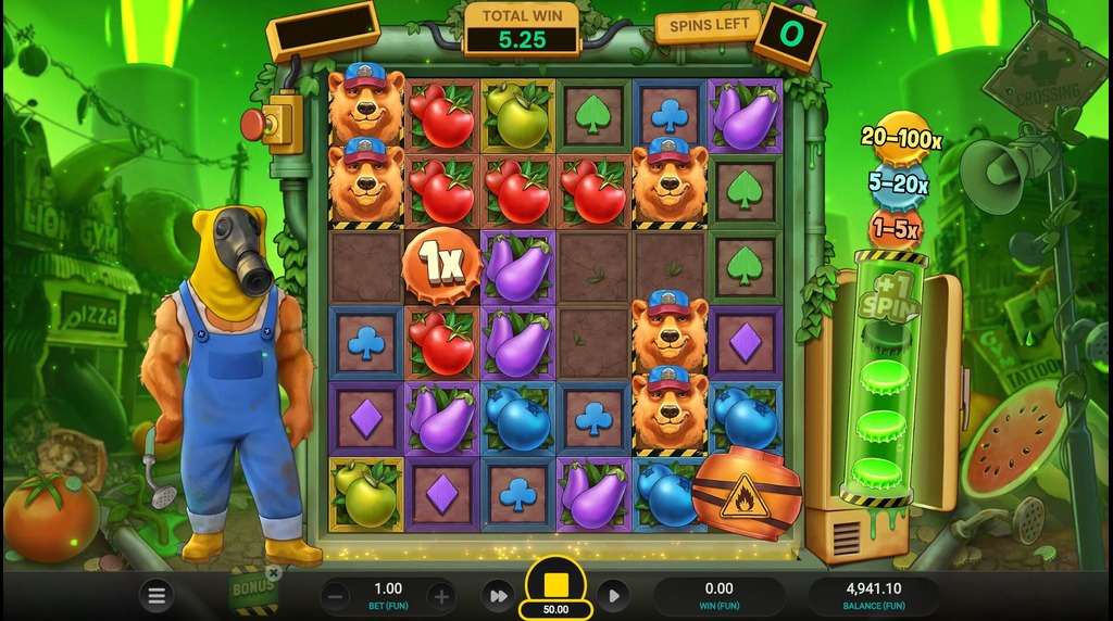 Screenshot from the Free Spins Round of Nuclear Tumble