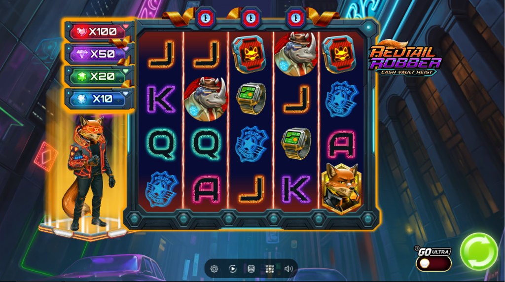 Screenshot from the Redtail Robber Cash Vault Heist slot by Play'n GO