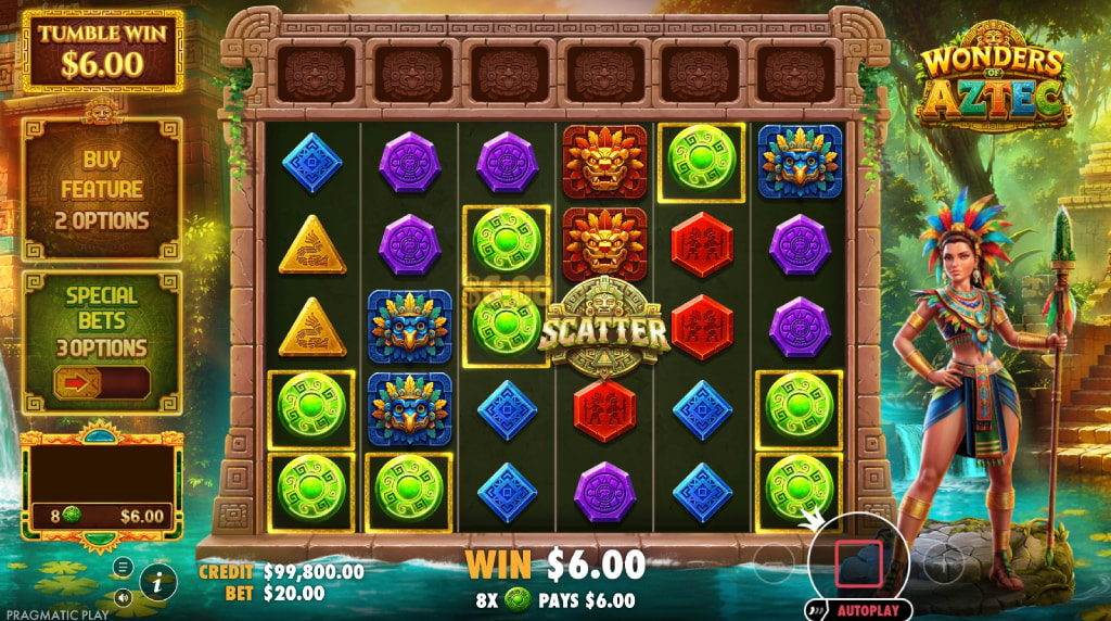Screenshot fra den nye Wonders of Aztec slot af Pragmatic Play