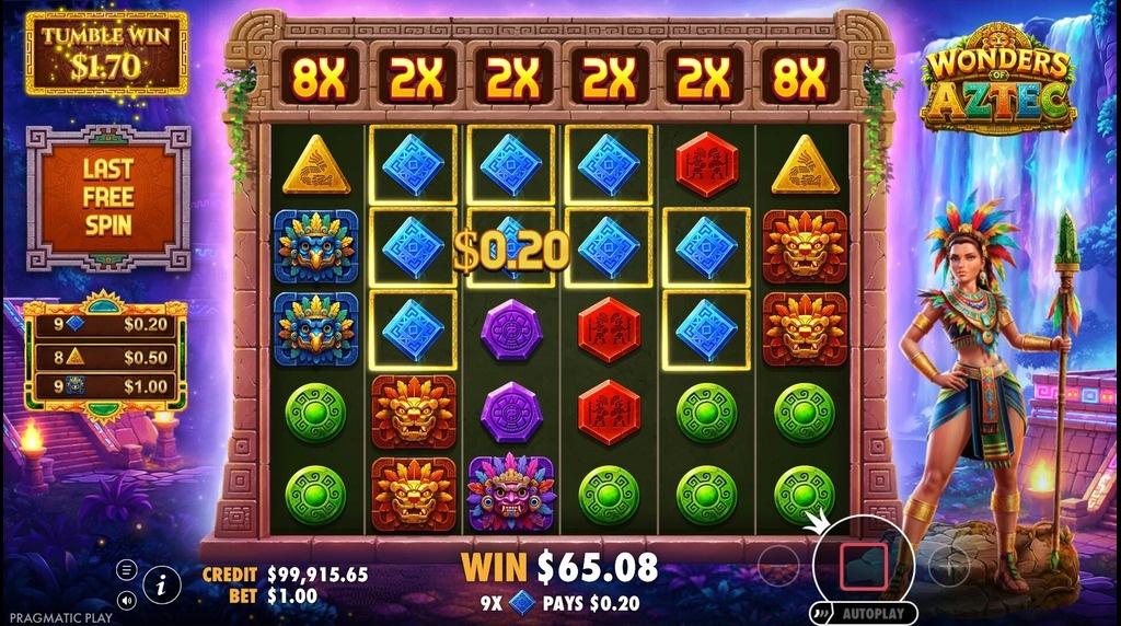 Screenshot from the Free Spins Round of Wonders of Aztec