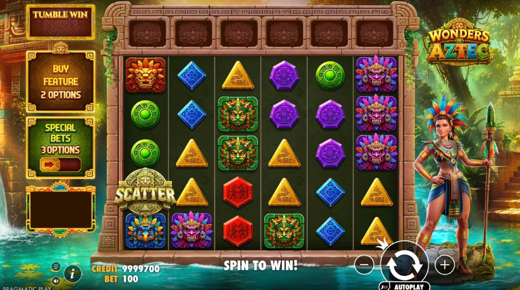 Screenshot van de nieuwe Wonders of Aztec slot van Pragmatic Play