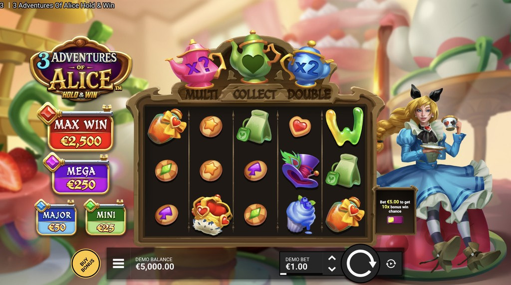Screenshot from the new 3 Adventures of Alice slot by Hacksaw Gaming