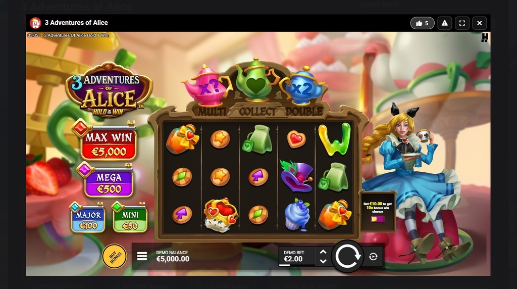 Screenshot cu noul slot 3 Adventures of Alice Hold & Win de Hacksam Gaming