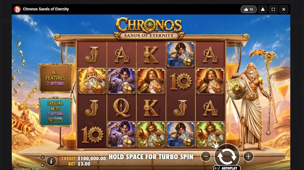 Screenshot cu noul slot Chronos Sands of Eternity de la Pragmatic Play