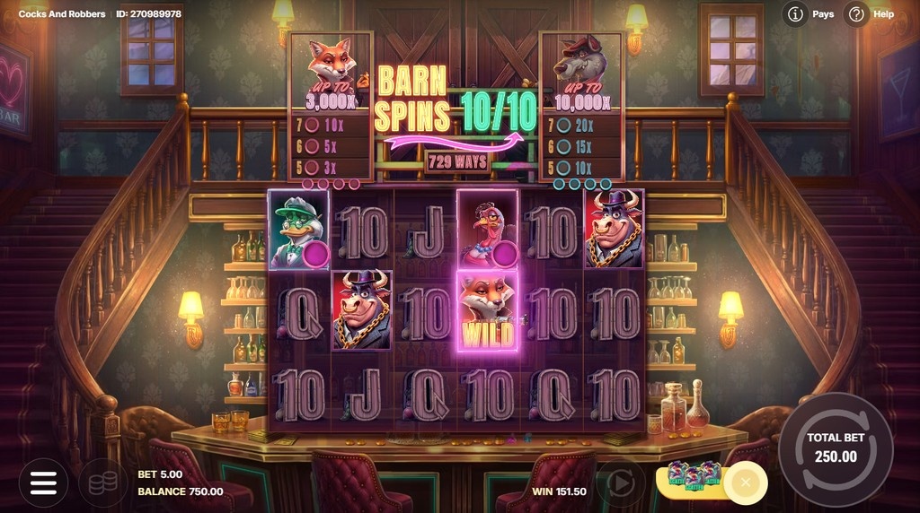 Screenshot from the Barn Spins Bonus of Cocks & Robbers