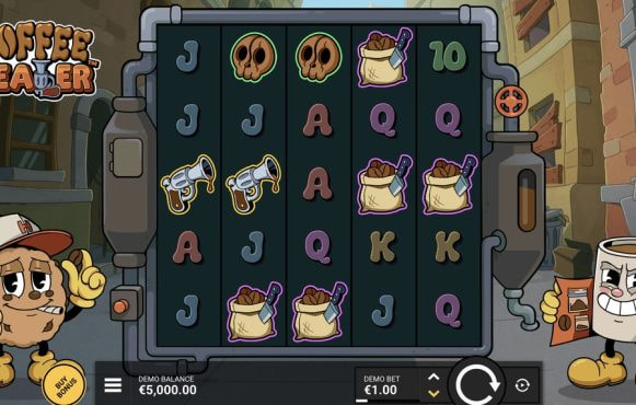 Screenshot from the new Coffee Dealer slot by Hacksaw Gaming