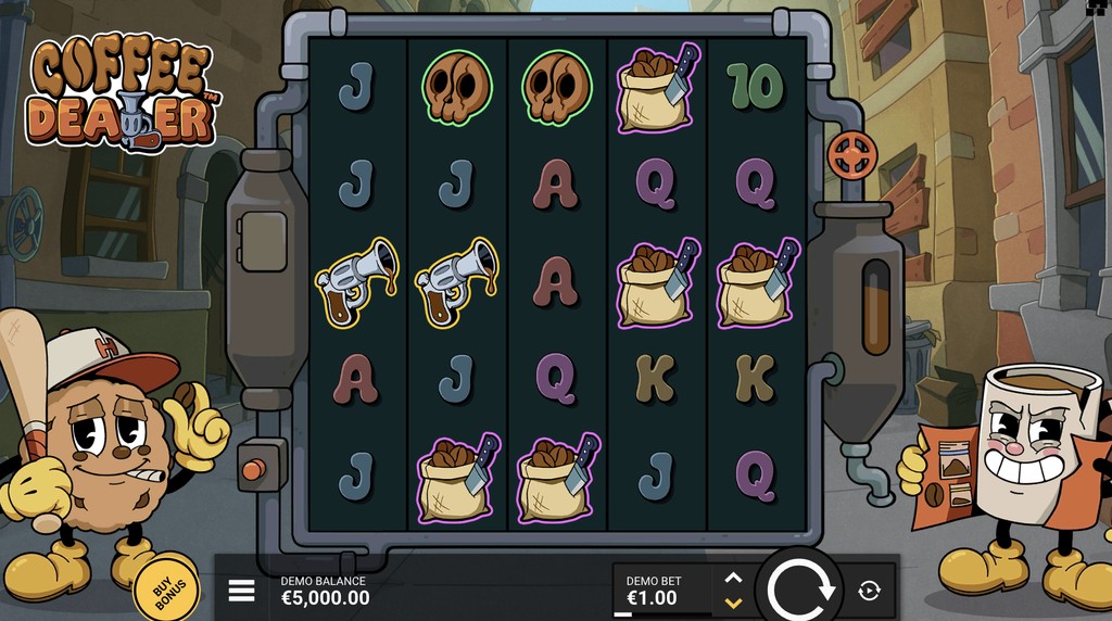 Screenshot from the new Coffee Dealer slot by Hacksaw Gaming