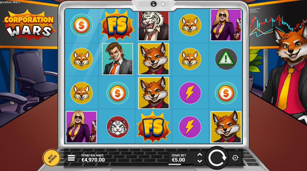 Screenshot from the New Corporation Wars Slot by Kitsune Studios