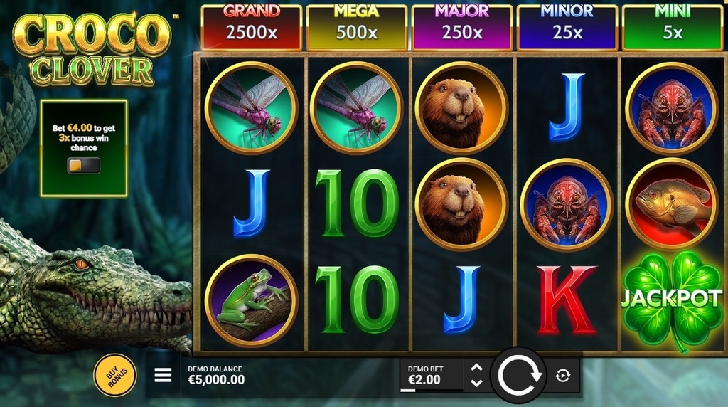 Screenshot cu noul slot Croco Clover dezvoltat de Hacksaw Gaming