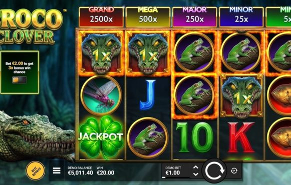 Screenshot van de nieuwe Croco Clover slot van Hacksaw Gaming