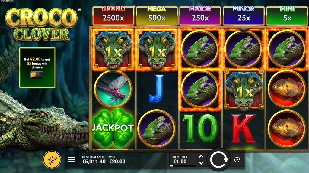 Screenshot van de nieuwe Croco Clover slot van Hacksaw Gaming