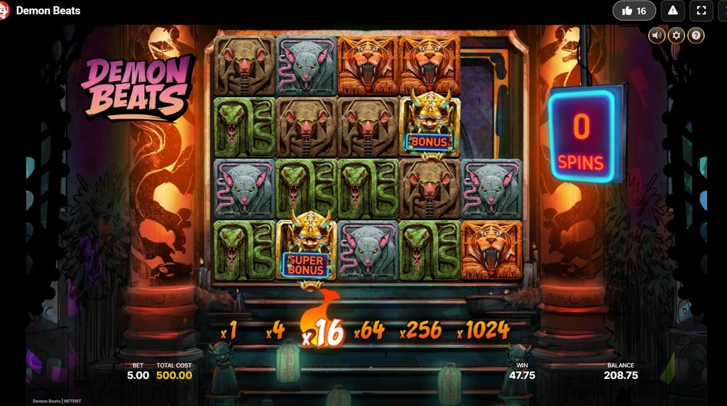Screenshot from the Free Spins Bonus of Demon Beats