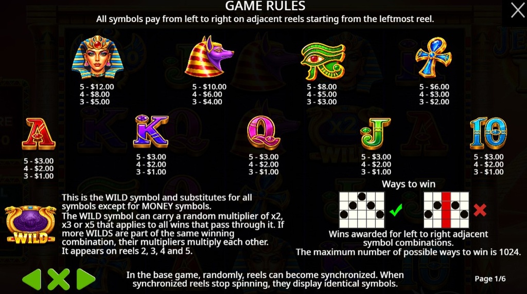 Screenshot from the Paytable of Jewels of Ra