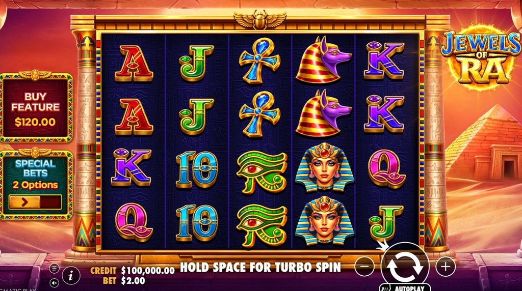 Screenshot di Jewels of Ra di Pragmatic Play