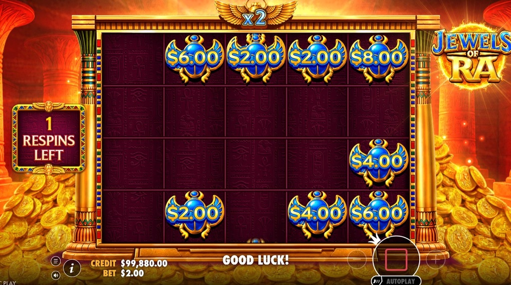 Screenshot from the Respin Feature of Jewels of Ra