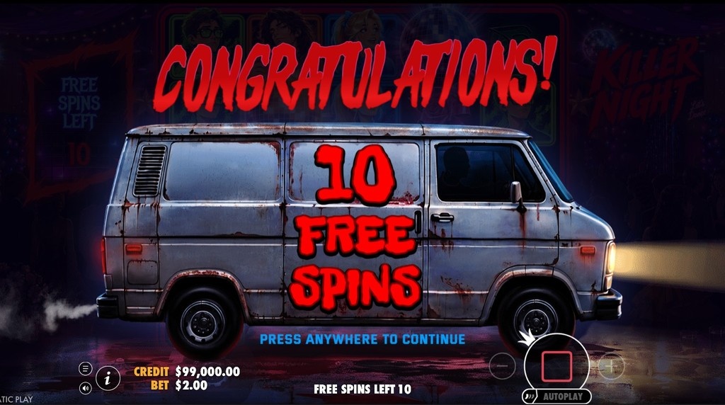 Screenshot dei Super Free Spins di Killer Night