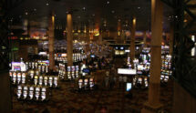 Hundreds of slot machines line a Las Vegas casino floor