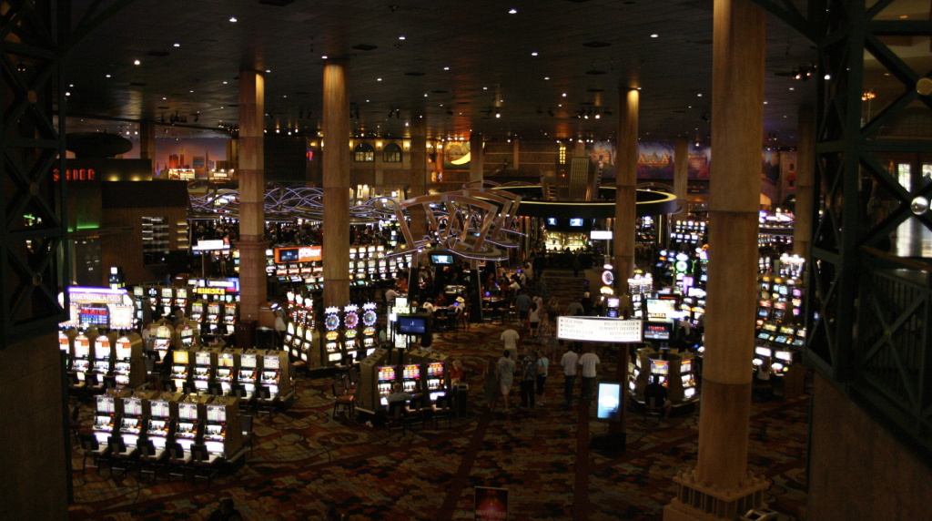 Hundreds of slot machines line a Las Vegas casino floor