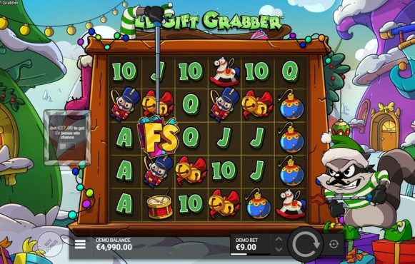 Screenshot fra den nye Le Gift Grabber slot af Hacksaw Gaming
