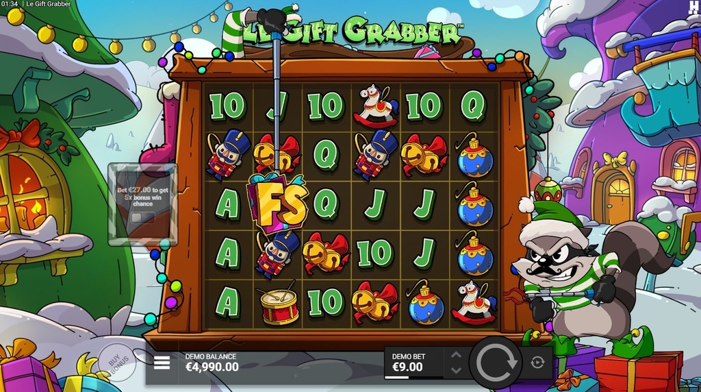 Screenshot fra den nye Le Gift Grabber slot af Hacksaw Gaming