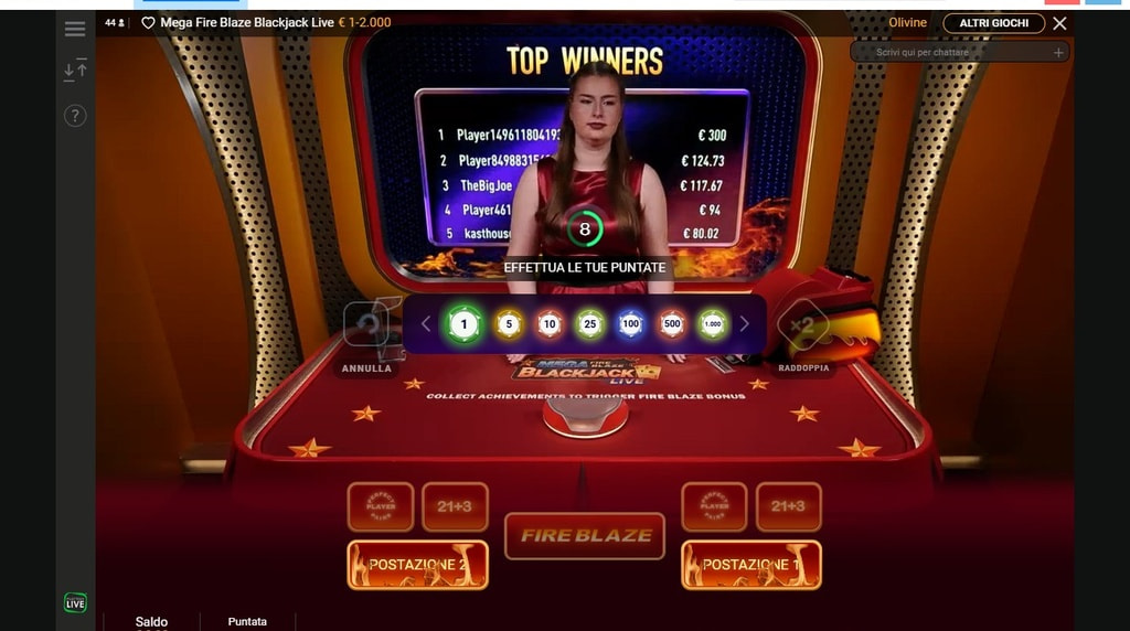 Mega Fire Blaze Blackjack Live di Playtech