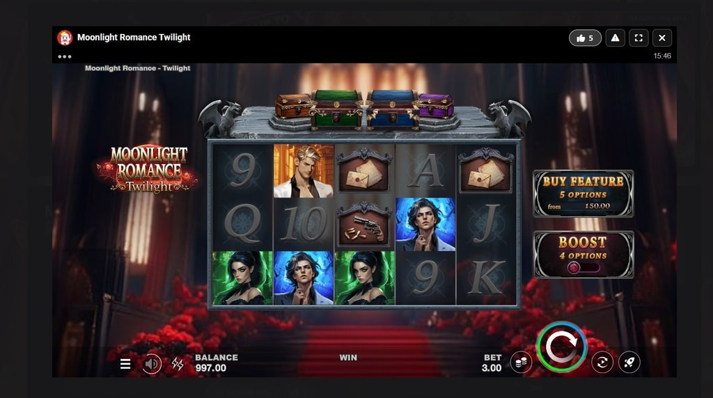 Screenshot cu noul slot Moonlight Romance Twilight dezvoltat de Microgaming