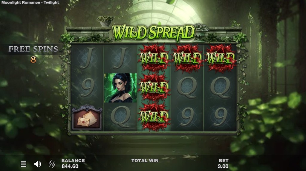 Screenshot from the free spins bonus of Moonlight Romance Twilight