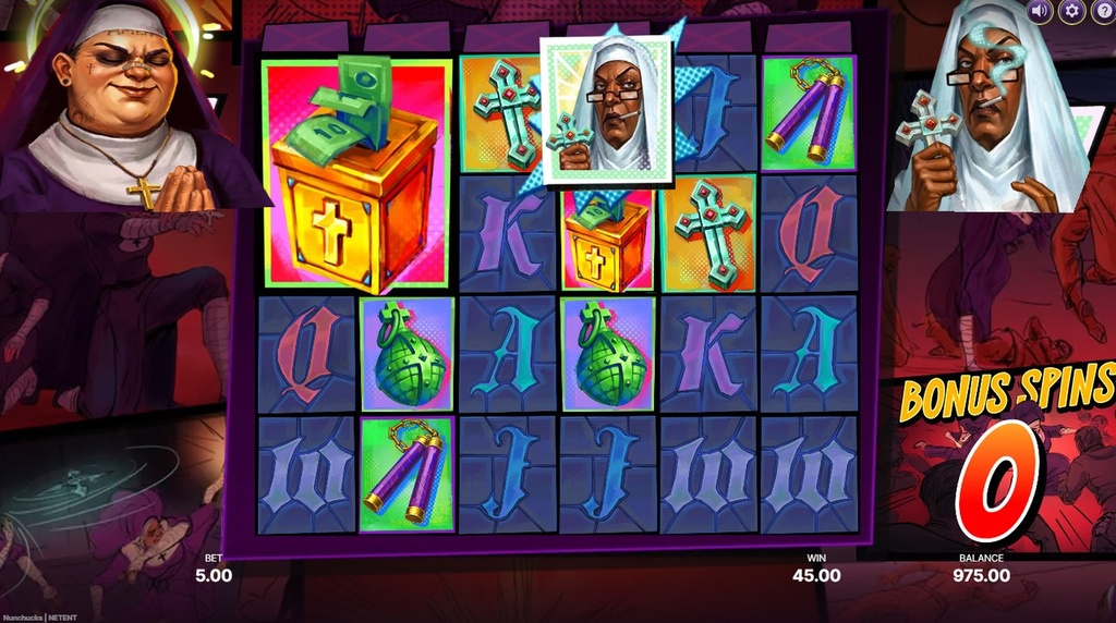 Screenshot from the free spins bonus of Nunchucks