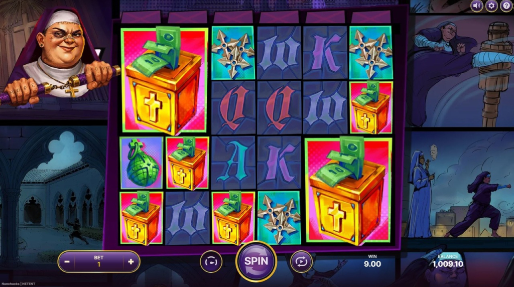 Screenshot van de nieuwe Nunchucks slot van NetEnt