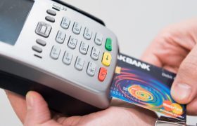 Debit card inserted into card reader