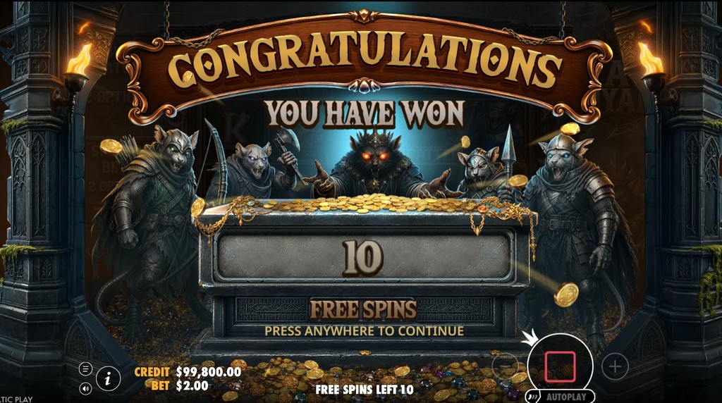 Screenshot della funzione Free Spins di Rat Royale