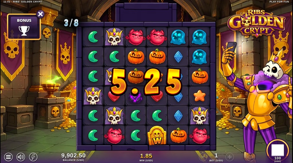 Screenshot from the Free Spins Round of Ribs Golden Crypt