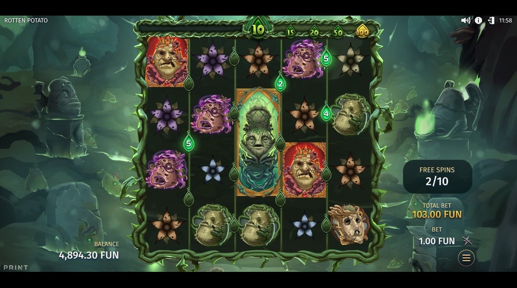 Screenshot from the Potato Plague Free Spins Round of Rotten Potato