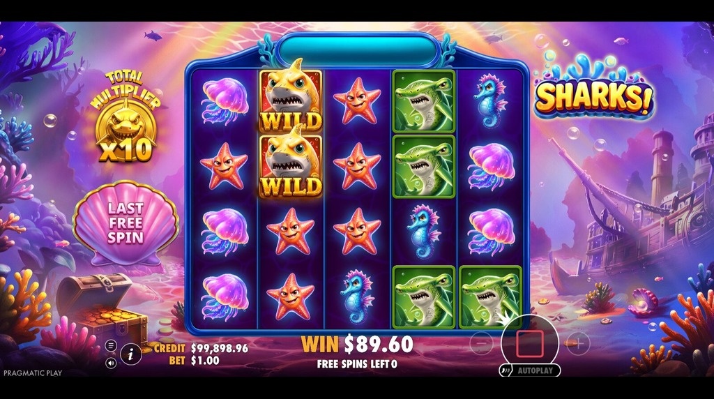 Screenshot from the Free Spins Round of Sharks!