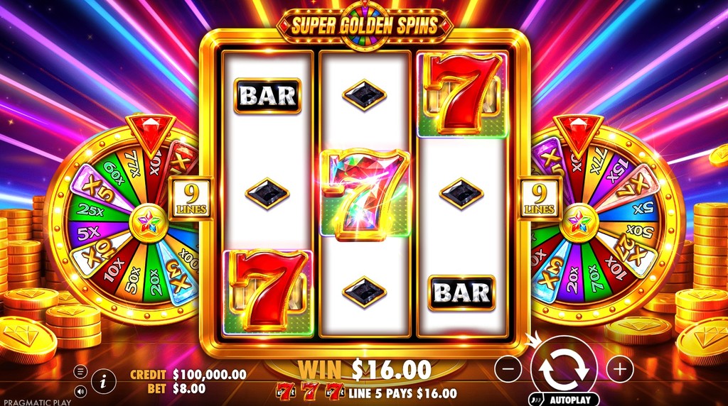 Screenshot fra den nye Super Golden Spins slot af Pragmatic Play