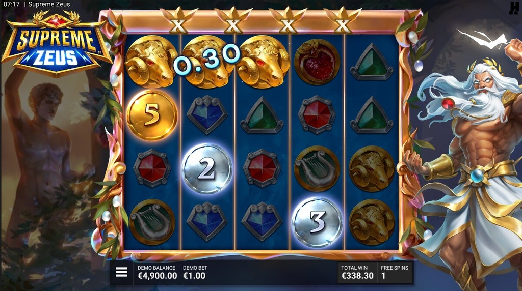 Screenshot from the Thunder Reign Free Spins Round of Supreme Zeus