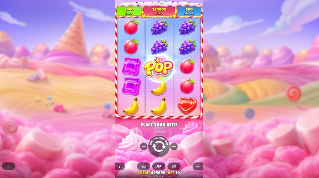 Screenshot van de nieuwe Sweet Bonanza Pop slot van Pragmatic Play