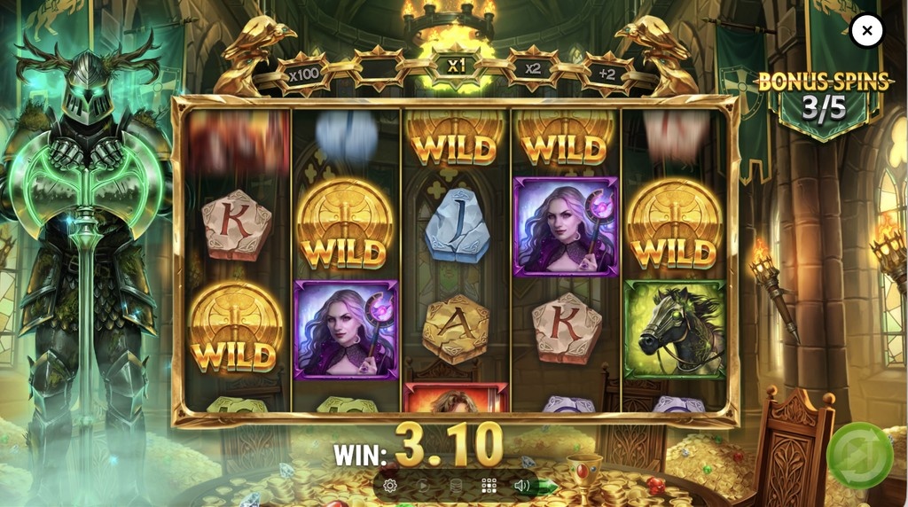 Screenshot from the Free Spins of The Green Knight Camelot Gold
