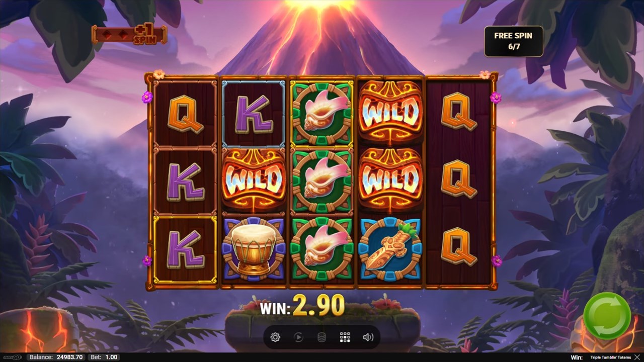 Screenshot from the free spins bonus game of Triple Tumblin’ Totems