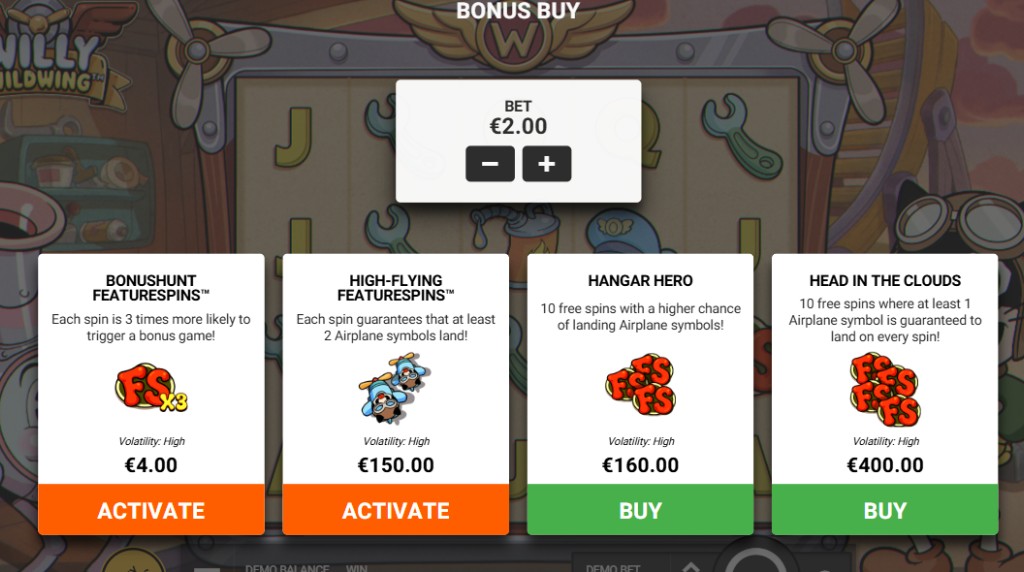 Screenshot from the Bonus Buy of Willy Wildwing