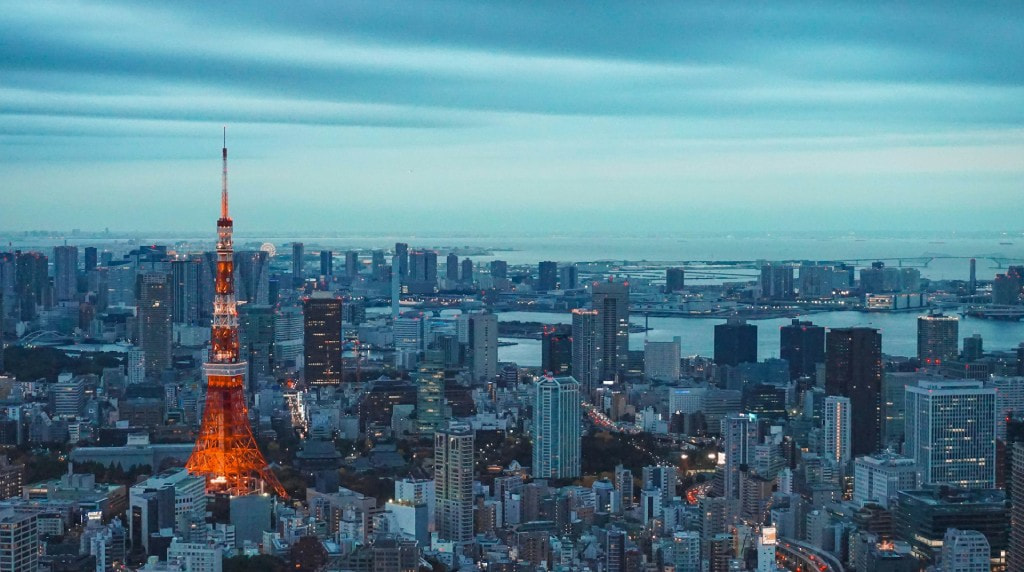 Luftfoto af hovedstadens centrum i japan.