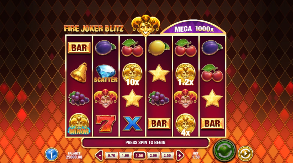 Skærmbillede fra den nye Fire Joker Blitz spilleautomat fra Play’n GO