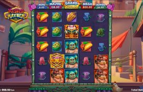 Skærmbillede fra den nye Masked Mayhem spilleautomat fra Push Gaming
