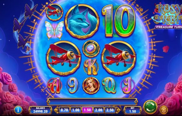 Skærmbillede fra den nye Rosy Orbit Treasure Turn spilleautomat fra Play’n GO