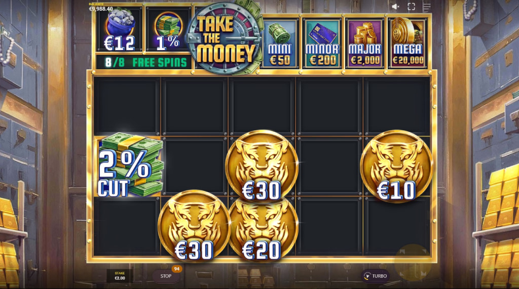 Skærmbillede af Free Spins runden i Take the Money