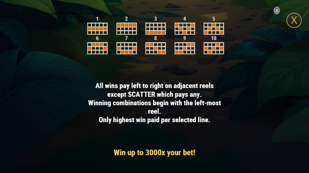 Screenshot af udbetalingstabellen i Banana Rush
