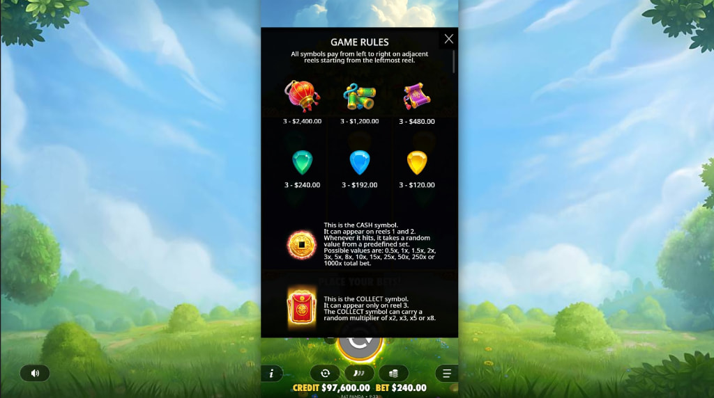 Screenshot af udbetalingstabellen i Lucky Fortune Tree