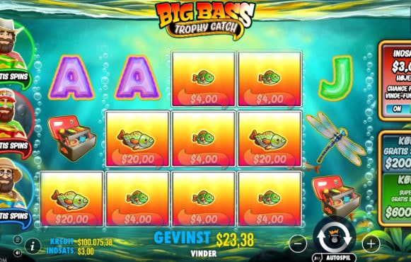 Screenshot fra den Nye Big Bass Trophy Catch Slot af Pragmatic Play