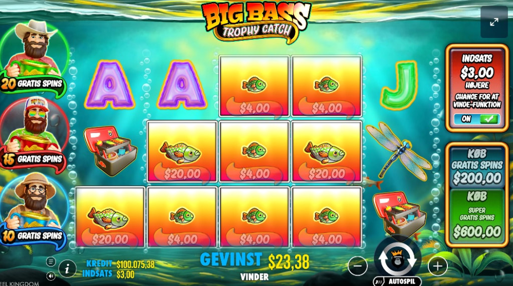 Screenshot fra den Nye Big Bass Trophy Catch Slot af Pragmatic Play