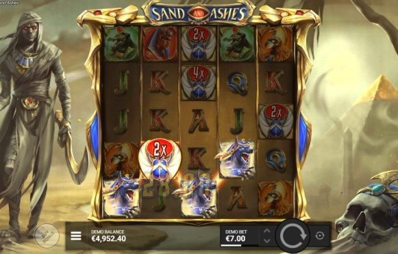 Screenshot fra den Nye Sand and Ashes Slot af Hacksaw Gaming